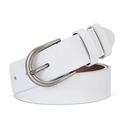 Women Leather Belt For Pants Dress Jeans White Waist Belt With Brushed Alloy Buckle (Suit Pants Size 28-34 Inches, White) #TOP2