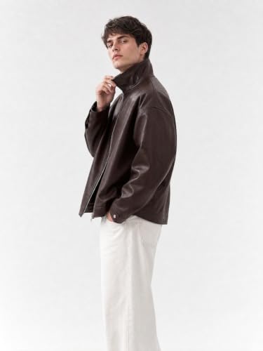 Image of EF **Elite Fame OBSIDIAN Premium Faux Leather Jacket for Men | Oversized Boxy Fit, Shirt Collar, Full Sleeve, Front Zipper Closure, Stylish Casual Winter Streetwear Jacket.