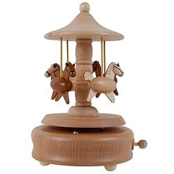 ATopoler Wooden Carousel Music Box,Clockwork Vintage Merry-Go-Round Toy,Beautiful Handmade Wood Musical Boxes, Toy Crafts for Birthday/Christmas/Decoration/Children Gifts