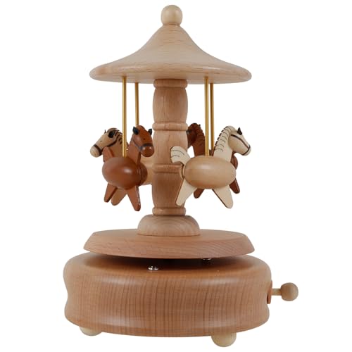 ATopoler Wooden Carousel Music Box Clockwork Vintage Merry-Go-Round Beautiful Handmade Wood Musical Boxes Exquisite Crafts for Birthday/Christmas/Decoration/Gifts