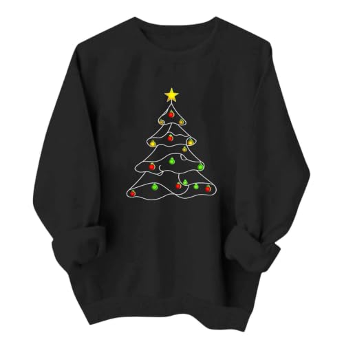 Womens Christmas Sweatshirt Tree Graphic Xmas Crewneck Pullover Tops - image 4