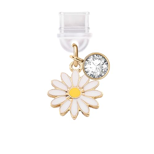 Tapón antipolvo USB C ELISE & FONDA con diseño de margarita blanca para móviles Android