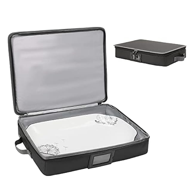 Platter Storage Case, Hard Shell, Stackable China Storage Containers for Moving, Inside Measures 17'' x 13'', 3 Felt Dividers Included