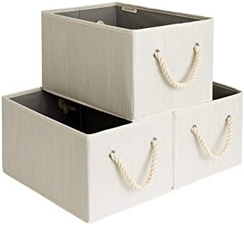 StorageWorks Large Storage Baskets for Organizing, Foldable Storage Baskets for Shelves, Fabric Storage Bins with Handles, Beige, White & Ivory, 3-Pack
