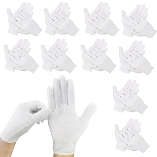 CATOR 10 Pares 20 Guantes Blancos Algodon 100% Guantes de Algodón Finos Guantes Algodon Dermatologicos Guantes de Trabajo Blanco Guantes Disfraz Guantes Camarero Guantes Blancos Adulto para Manos
