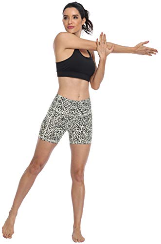 DF-deals Biker Shorts for Women with Pockets High Waisted Printed Workout Athletic Yoga Shorts Running Spandex Gym Fitness Shorts Leopard - M