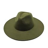 NOAMED Fengyan Sombreros Hombres y Mujeres Parejas Aleros Planos Aleros Grandes Sombrero Otoño e Invierno Lana Sombrero de Copa Jazz Caballero Sombrero (Color : Ejercito Verde, Talla : 56-58cm)