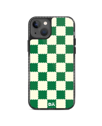 Image of DailyObjects Case for iPhone 14 Compatible with Mag-Safe Wireless Charging, Stride 2.0 Green Checkerboard Slim Shockproof Back Cover with Inner Magnetic Ring
