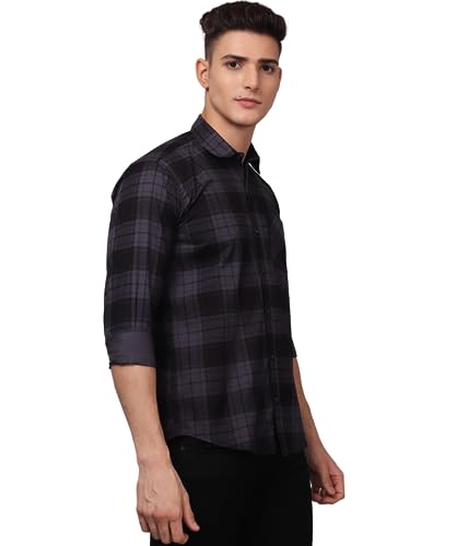 Image of TryBuy Premium Grey Black Checks Cotton Casual Shirt for Men