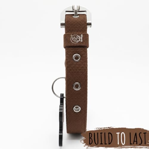 Image of PawPro Personalized Dog Collar with Name Tag, Soft Nylon Pet Collar with Custom Bone Shape ID Tag, Adjustable Dog Neck Belt with Stainless Steel Buckle for Small, Medium & Large Dogs (Brown, Medium)