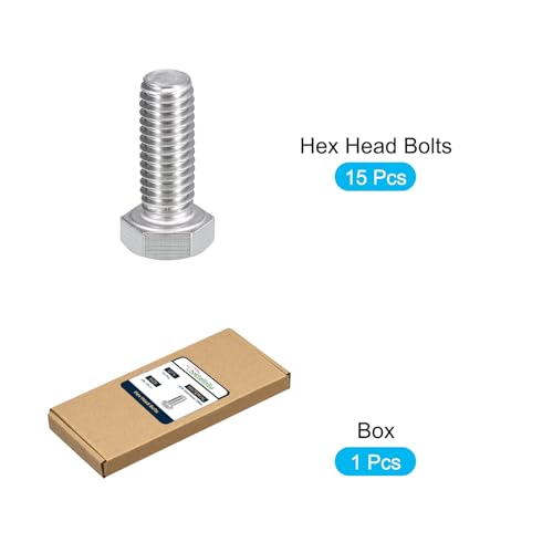 Image of METALLIXITY Hex Head Bolts (3 /8-16 x 1) 15Pcs, 304 Stainless Steel 18-8, Fully Threaded, External Hex Drive, Plain Finish, Hex Head Screw Bolt, Silver