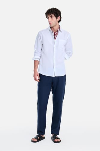 Image of SNITCH Men Casual Shirt | Regular Fit Full Sleeve Spread Collar Solid Pattern | Breathable Cotton Linen Blend & Lightweight Fabric for Summer, Vacation & Smart Casual Wear