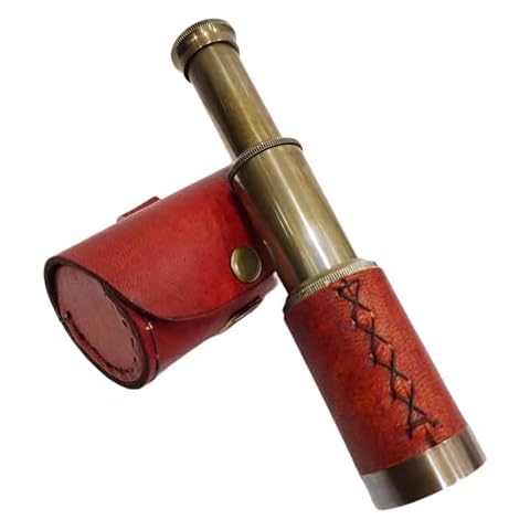 Navirock 6'' Solid Brass Handheld Spyglass Telescope with Cylindrical Leather Brown Case Pirate Navigation Functional Telescope Nautical Collectibles Cover