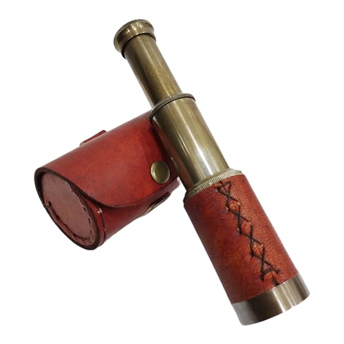 Navirock 15,2 cm (6 Zoll) massives Messing-Spyglass-Teleskop mit zylindrischem Ledergehäuse, Piratennavigation, funktionales Teleskop, nautische Sammlerstücke