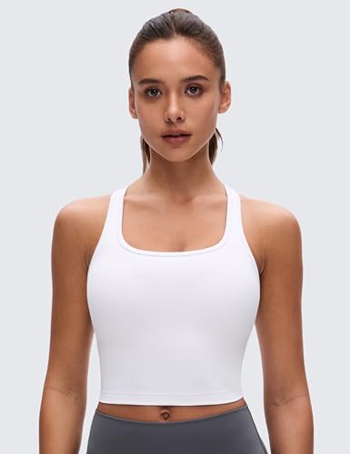Image of CRZ YOGA Butterluxe Racerback Crop Tank Tops | Light Support, Removable Pads, Yoga, Extremely Soft, Scoop Neck, Longline Sports Bras for Women