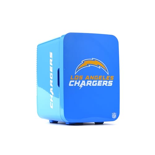 Image of Ukonic NFL Los Angeles Chargers 15-Can Mini Fridge 10L - AC /DC Powered, Official Team Colors & Logo, Portable Cooler for Tailgates, Home, Office, or Car