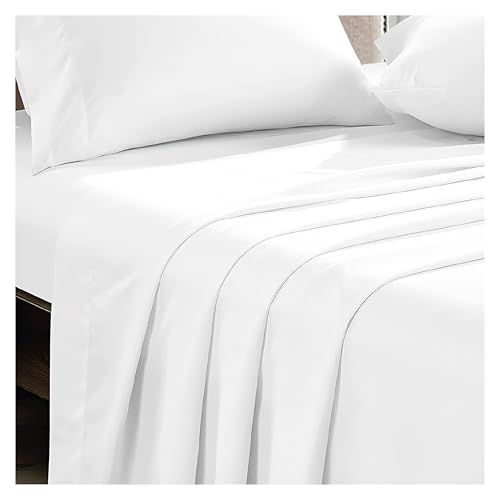 APEX FURNISHINGS Drap plat blanc 100 % coton égyptien 300 fils au pouce carré, draps de lit King Size, respirants et résistants à la décoloration, draps...