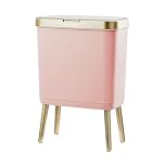 Procade Bathroom Trash Can with Lid, 4 Gallon Pink Garbage Can, Tall Plastic Trash Bin with Push Button, Slim Gold Trash Can Waste Basket for Room, Bedroom,Office,Kitchen