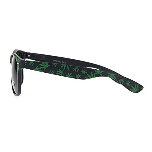 Mens Marijuana Pot Leaf Print Hipster Black Horn Rim Sunglasses3