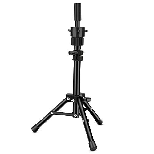 Mini Mannequin Head Stand, Max Height 24.4 inch, Metal Adjustable Head Stand Tripod, Hairdressing Tripod Stand Holder for Hair Extensions, Perfect for Salon Hair Cosmetology Teaching Training