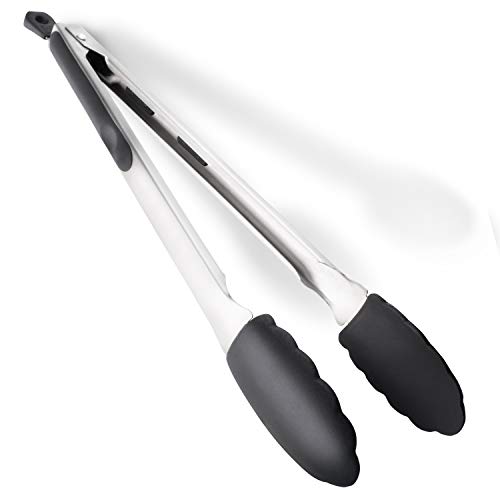 New Di Oro 12-Inch Kitchen Tongs – Stainless Steel with Non-Stick 480F Heat-Resistant