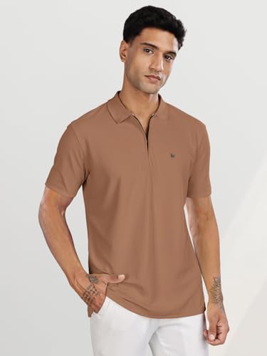 Image of BULLMER Trendy Solid Zipper Collar /Polo Neck Tshirt for Men