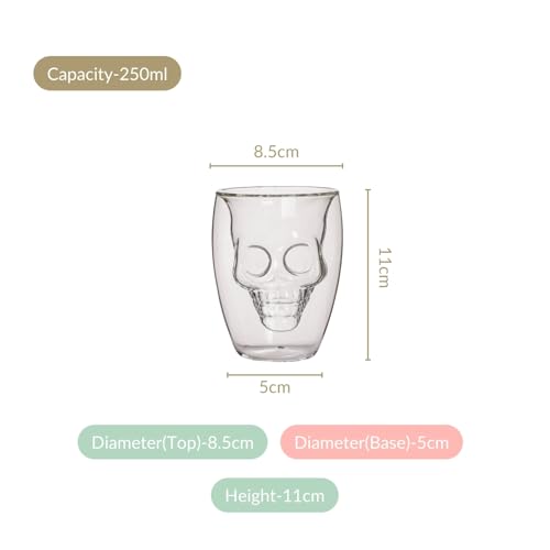 Image of Nestasia Skull Shaped Double-Walled Glass Tumblers Set of 2 (250ml) | Microwave & Dishwasher Safe | Stylish Glasses for Cocktails, Parties, Margaritas