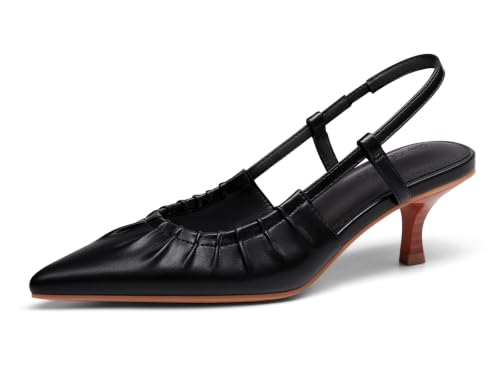 Image of Coutgo Women Slingback Kitten Heels Pointed Toe Slip On Pleated Dress Shoes