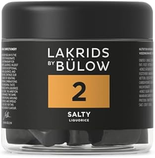 LAKRIDS BY BÜLOW - 2 - Black Licorice - Salty - 5.3 oz - Vegan Salmiak Licorice from Scandinavia - Gluten Free & Gelatine Free - Swedish Candy Alternative