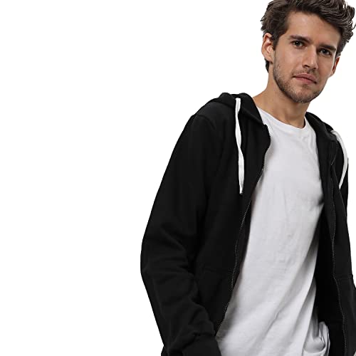 Image of CAHOOT Men's Dark Blue Zip-Front Hoodie with Contrast Drawstring for Casual Wear | Long Sleeve | Hooded Neck | Zipper Closure | Cotton Sweatshirt Crafted with Comfort Fit for Everyday Wear