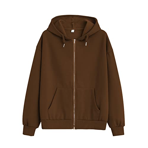 Mejotaus Love Never Fails Oversized Zip Up Hoodie For Women Back Letter Print Cotton Jacket Drop Shoulder Thermal Sweatshirt (Brown,Xl) #TOP1