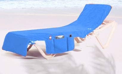 BEACH TOWEL WITH POCKETS SUN LOUNGER COVER WITH POCKETS FOR BEACH AND HOLIDAY - BLUE