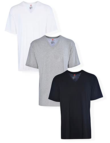 Image of Hanes Men's V-Neck Undershirts, Tag-Free 100% Cotton Multipack Tall Size Basics Soft T-Shirts