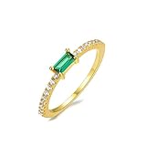BCughia Anillo de boda para mujer, de oro amarillo de 9/14 quilates, con rectángulo, esmeralda, talla 47-62, Oro amarillo de 9 quilates (375), Esmeralda creada