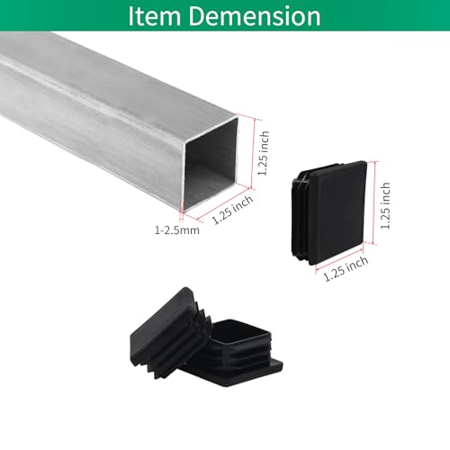 Image of 1.25 inch 1 1 /4 Square Tubing End Cap Plastic Plugs 12 Pack, 1.25 Inch Tube End Cap 1 1 /4 Black Square Plug 1.25 inchx1.25 inch Fence Post Pipe Cap 1.25x1.25 Inch Tubing Insert