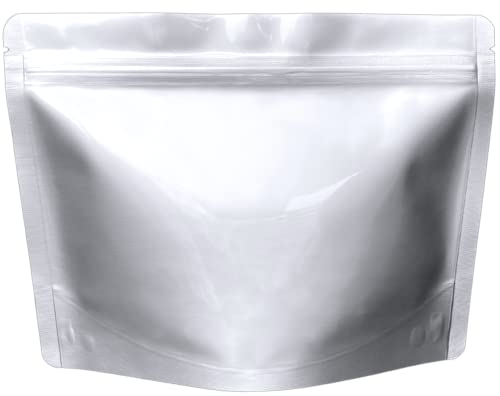 Chamigon 50 Pack 7.5 Mil Mylar Stand Up Bags - 8.5x6.5 Inches Resealable Smell Proof Pouch Bag withstand Hot Water - Heat Sealable Foil Zipper Sample Pouches for Food Storage - Glossy Silver