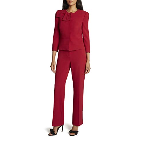 Tahari ASL Women's Collarless Peplum Jacket and Pant Set, Red Brick, 14