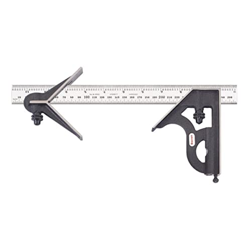 Starrett 11MEHC-300 Gusseisen-Vierkant- und Mittelköpfe mit normaler Klingen-Kombinationswinkel, schwarzes Falten-Finish, 300 mm Größe
