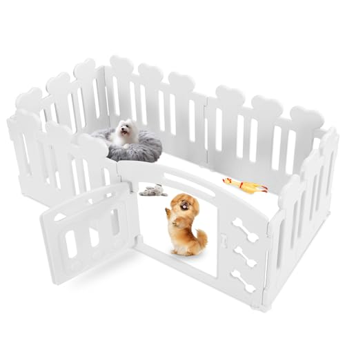 MAMIZO Recinto per Cani da Interno Esterno alto 60cm, Box per Cani 5+1 PCS Pannelli, Recinzione Gatti Pieghevole, Recinto Gatti in Plastica con Cancello, Incluse Ventose e Ancoraggi a Terra, Bianco