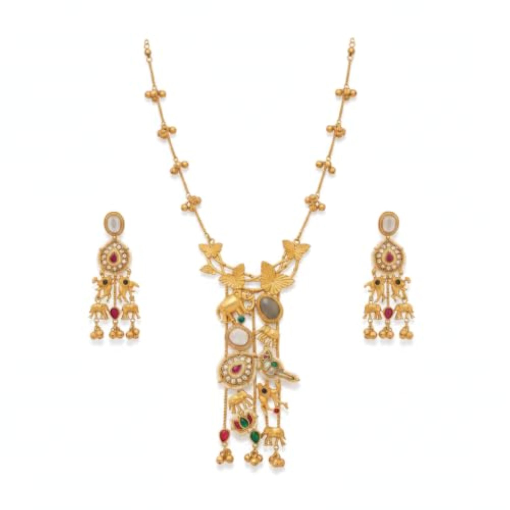 Women's Gold Tone Long Statement Necklace with Elephant Charm