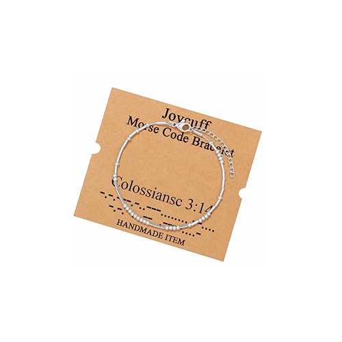 Image of JoycuFF Inspirational Morse Code Bracelets for Women Silver Beads Jewelry Encouragement Mantra Gifts for Her