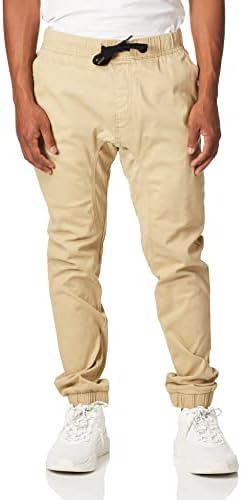 WT02 mens Twill Jogger Casual Pants, Light Khaki(all Season), Large US