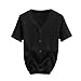 Dünner Strickpullover für Damen, kurze Ärmel, Knöpfe, Kordelzug, plissiert, T-Shirt, Schwarz , X-Large Baby,Schwarz günstig Kaufen-Dünner Strickpullover für Damen, kurze Ärmel, Knöpfe, Kordelzug, plissiert, T-Shirt, Schwarz , X-Large