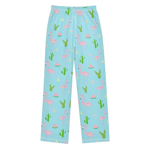 Flamingo Cactus Watermelon Boys Long Pants Soft Trousers Elastic Waist Kids Lounge Bottoms with Pockets S-XL