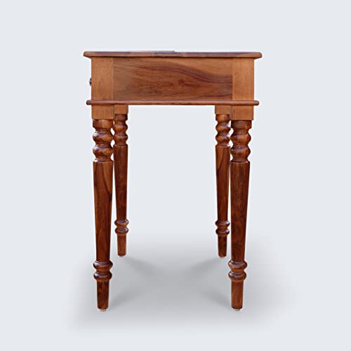 Image of Heer Handicraft Two Drawer Kharti Study Table in Natural Honey Oak Colour in Matte Finished with Premium Polish, Smooth Edges