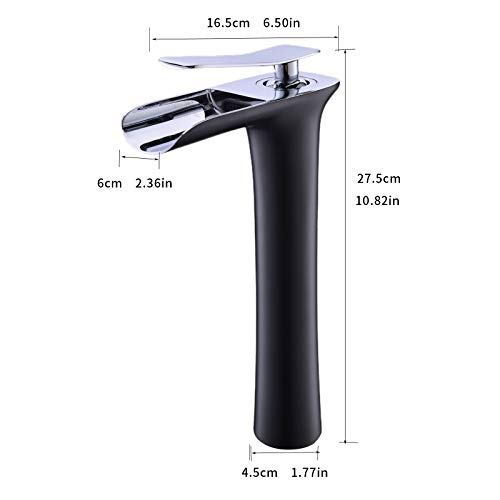 AIMADI Wasserhahn Bad Wasserfall Waschtischarmatur Hoch Badarmatur aufsatzwaschbecken Armatur Badezimmer Schwarz Chrom
