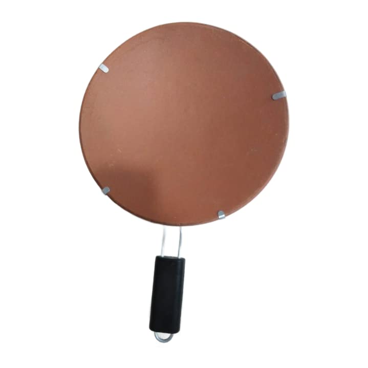 LKC Clay Brown Tawa with Handle for Cooking Roti, Chapati, Dosa, upma, Handmade Mitti Terracotta Clay Tawa, Clay Tawa for Traditional Taste Pack of 1 Piece 14X14X2cm
