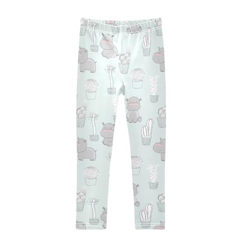 CaTaKu Girls Leggings Cute Cactus Hippos Leggings for Girls Kids Athletic Workout Yoga Pants Size 4-10T