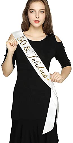 Yuvi Gift Gallery Decorative Satin Happy Birthday Sash for Birthday Boy/Girl & Party Decoration Accessory (50 &Fabulous) - Image 3 thumbnail