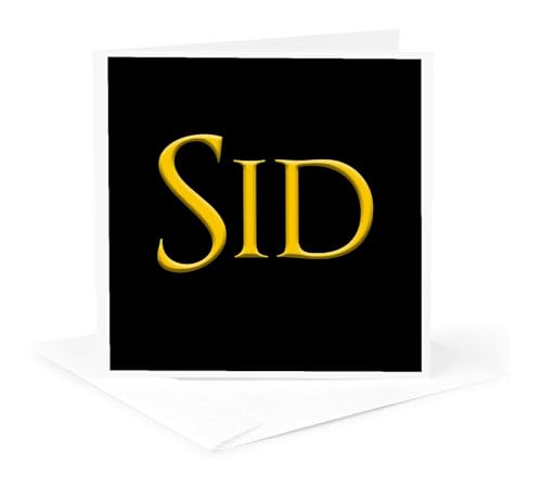 3dRose Greeting Card - Sid common baby boy name in the USA. Yellow on black amulet, gift - Alexis...